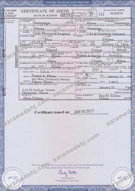 USA Illinois state birth certificate template in PSD format